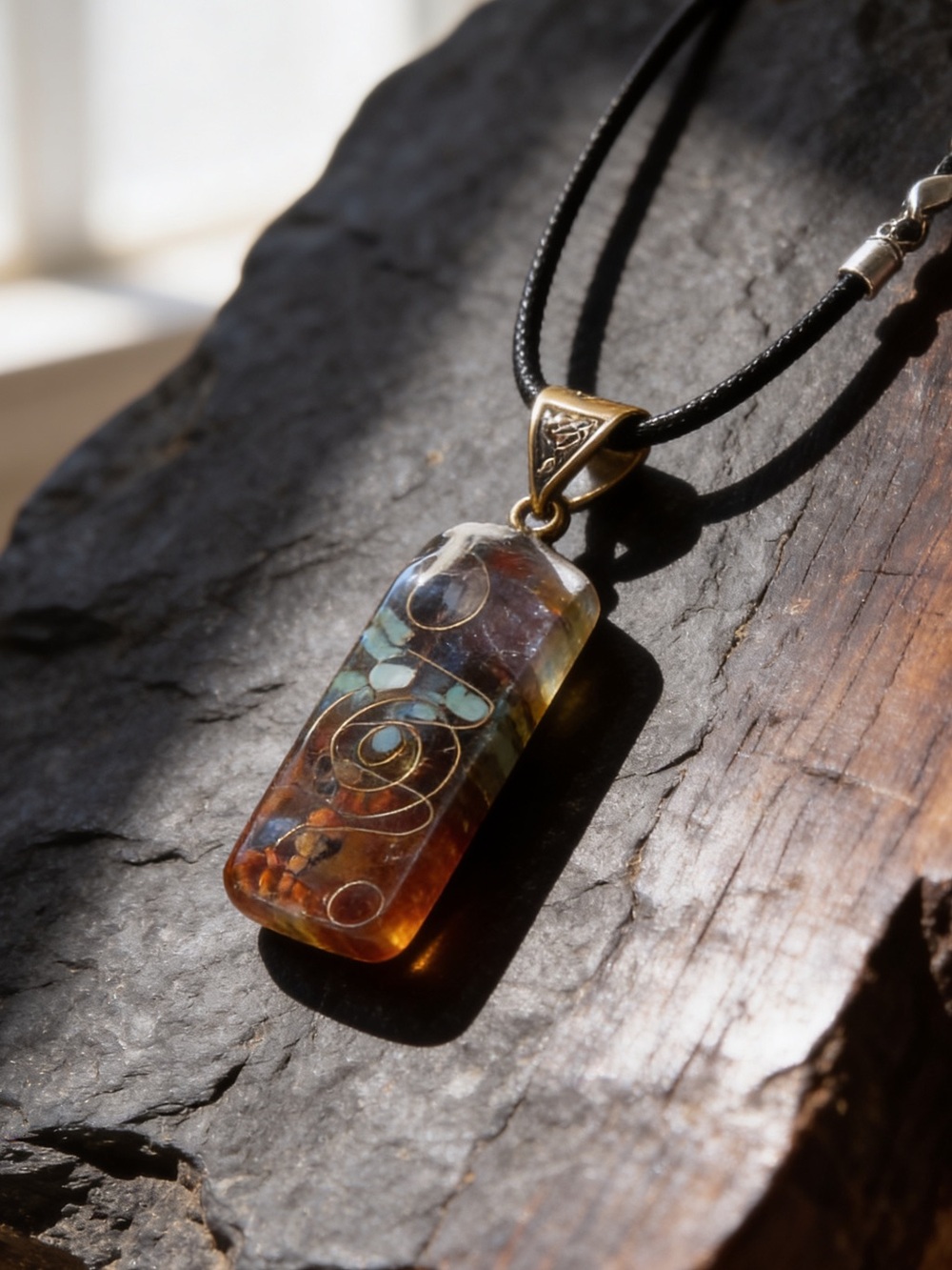 7 Chakra Pendant on Black Cord Necklace